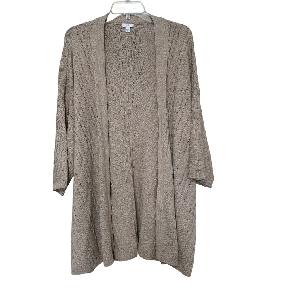 J Jill Beige Cable Knit Long Open Front Cardigan Sweater Womens XL Lagenlook